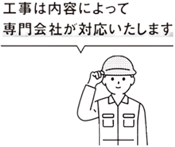 工事は内容によって
                                    専門会社が対応いたします